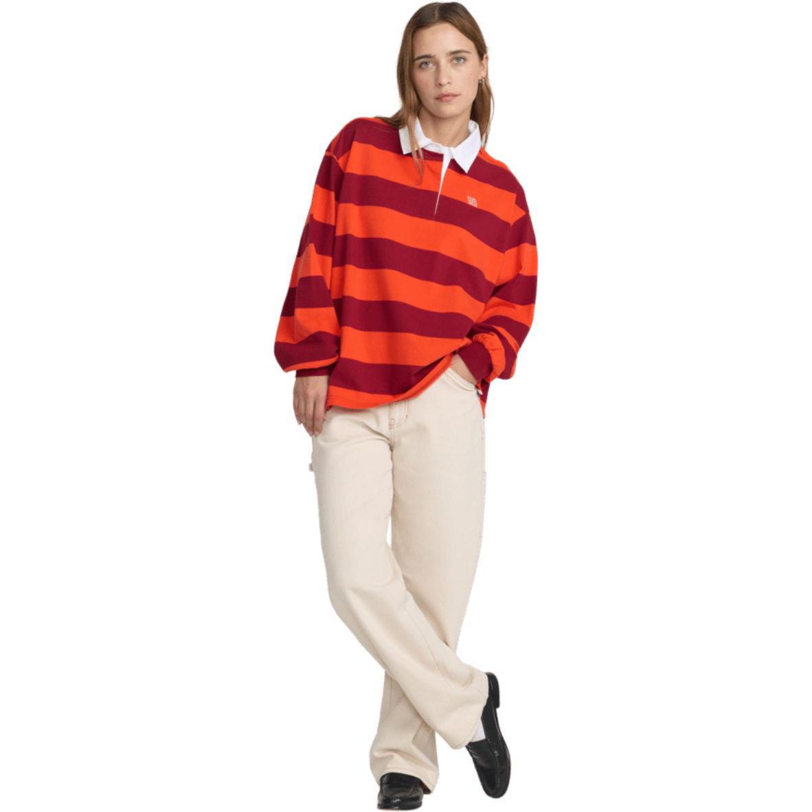 2026 RVCA Womens Academy Long Sleeve Rugby Shirt 23B033668 - Brick Red